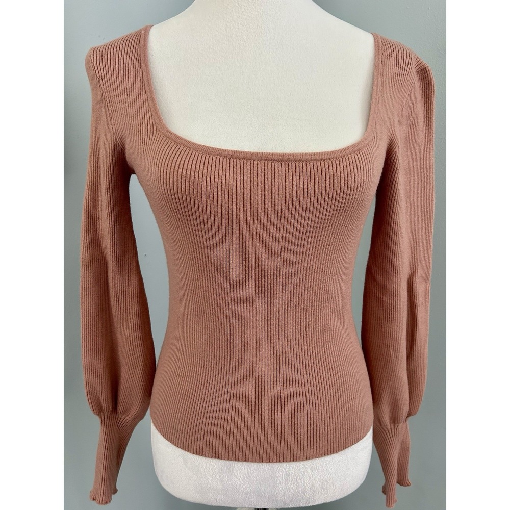 BB Dakota Steve Madden Ribbed‎ Square Neck Long Sleeve Balloon Sleeve Knit Top M